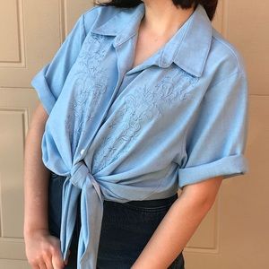 ✨SOLD✨Blue Floral Embroidered Button Up